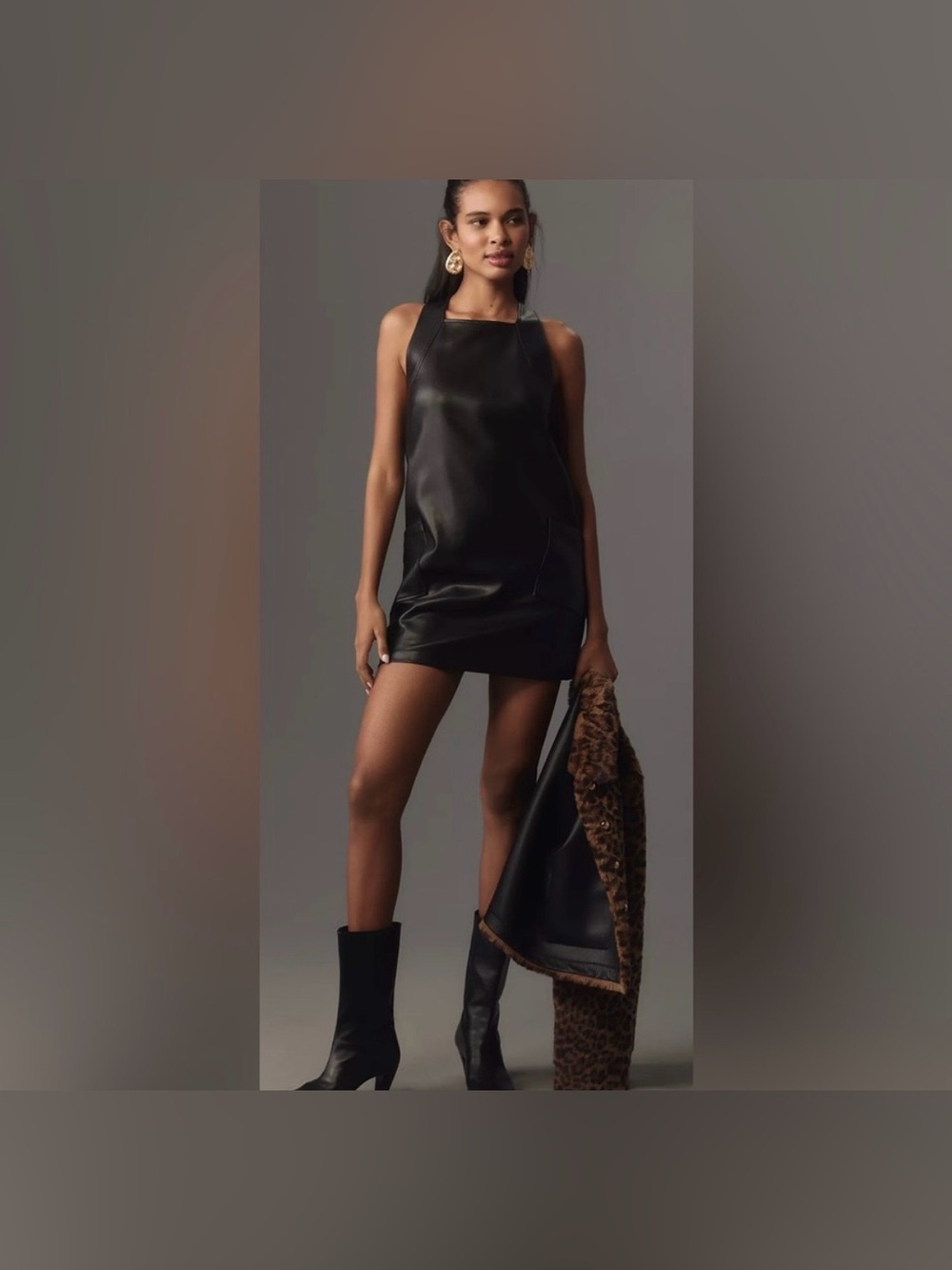 Maeve Anthropologie Black Faux Leather Zip Back Shift Dress, Size SMALL